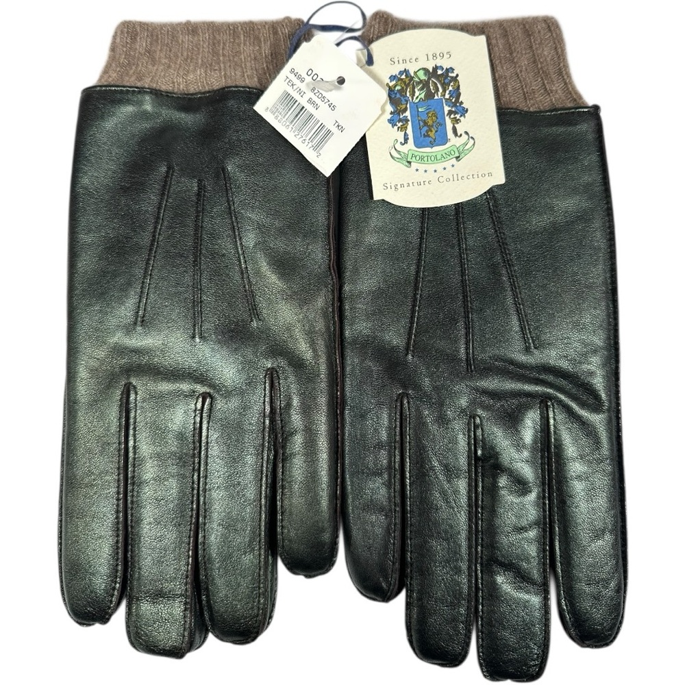 Portolano Leather Gloves Cashmere Lined Brown Size M Luxury Winter